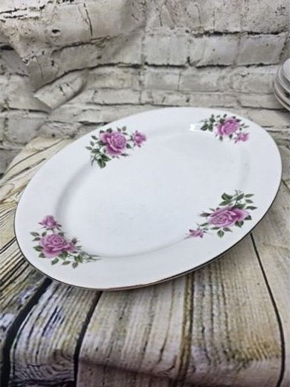 Vintage Dinnerware Pink Roses & Buds Pattern China 12 x 9" Platter
